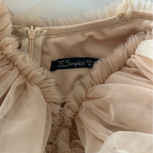 Simple Tan Ruffled Flutter Sleeve Blouse - Picture 5 of 5